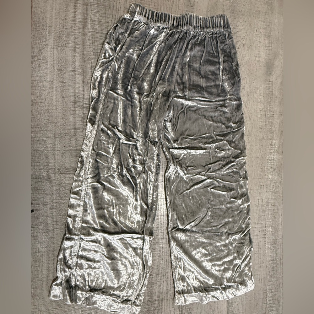 MAEVE by Anthropology Silver Metallic Silk Style Straight Leg Pants Size Medium - Picture 3 of 11